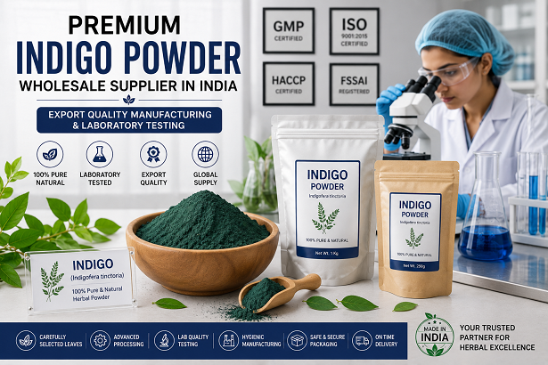 Premium indigo powder wholesale supplier in India with export quality manufacturing and laboratory testing