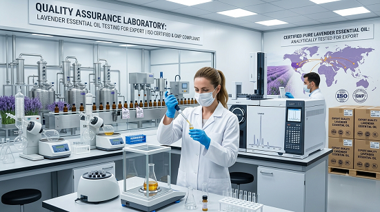 Laboratory testing and export quality lavender essential oil manufacturing