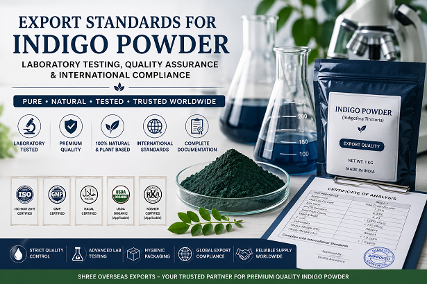 Export standards for indigo powder including laboratory testing quality assurance and international compliance