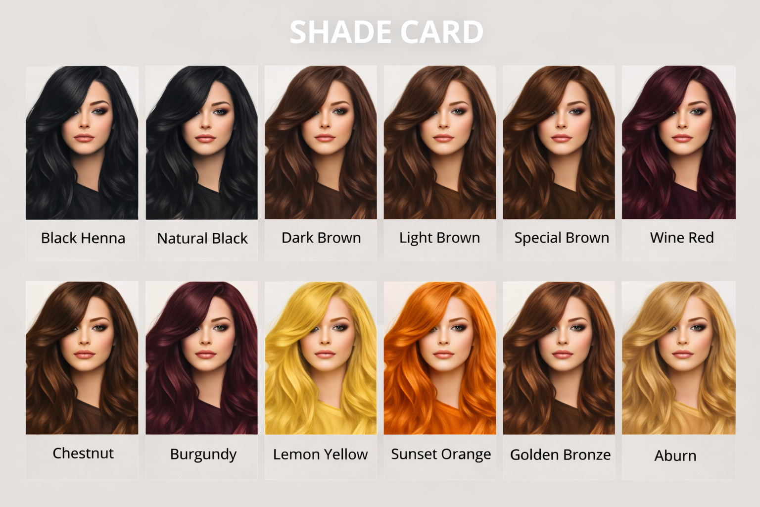 Henna Hair Dye Shade Card Showing Multiple Hair Color Shades