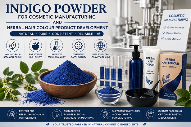 Indigo powder for cosmetic manufacturing and herbal hair colour product development