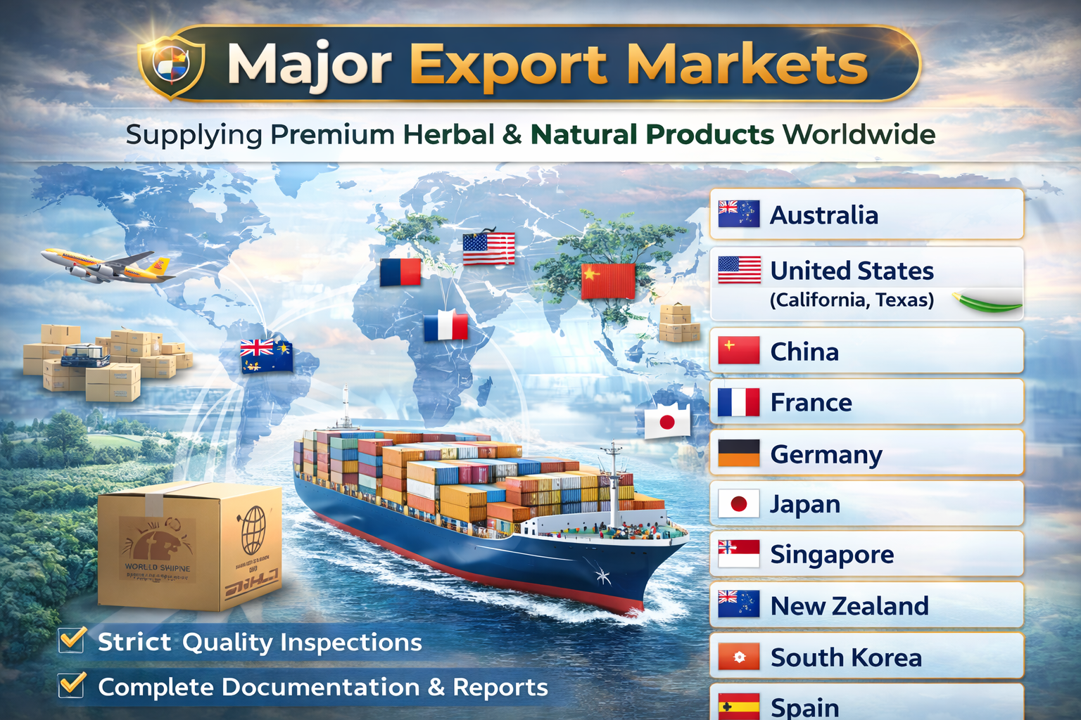 Major Export Markets - Shree Overseas Exports global supply countries